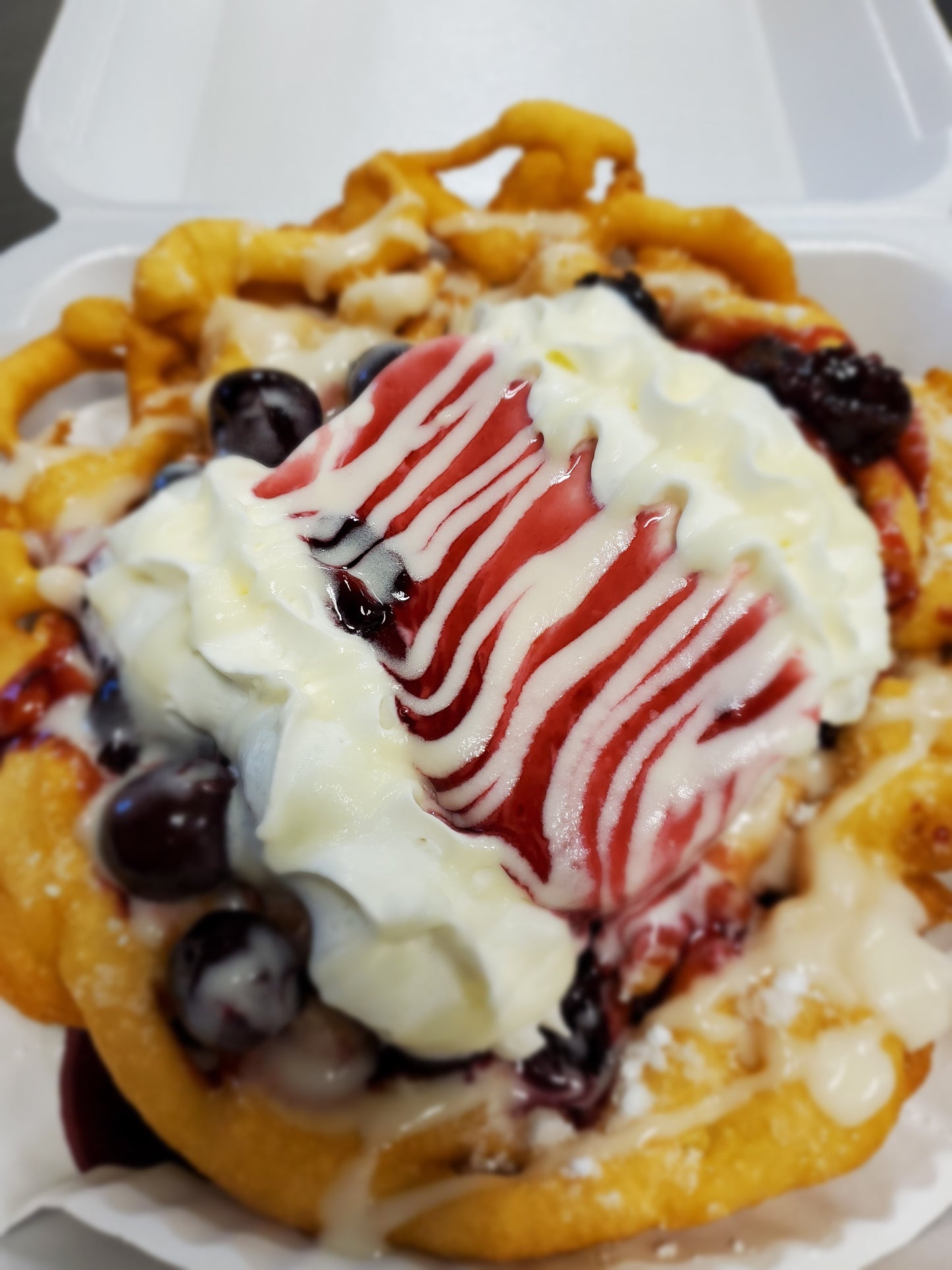 Cherry cheesecake funnel cake